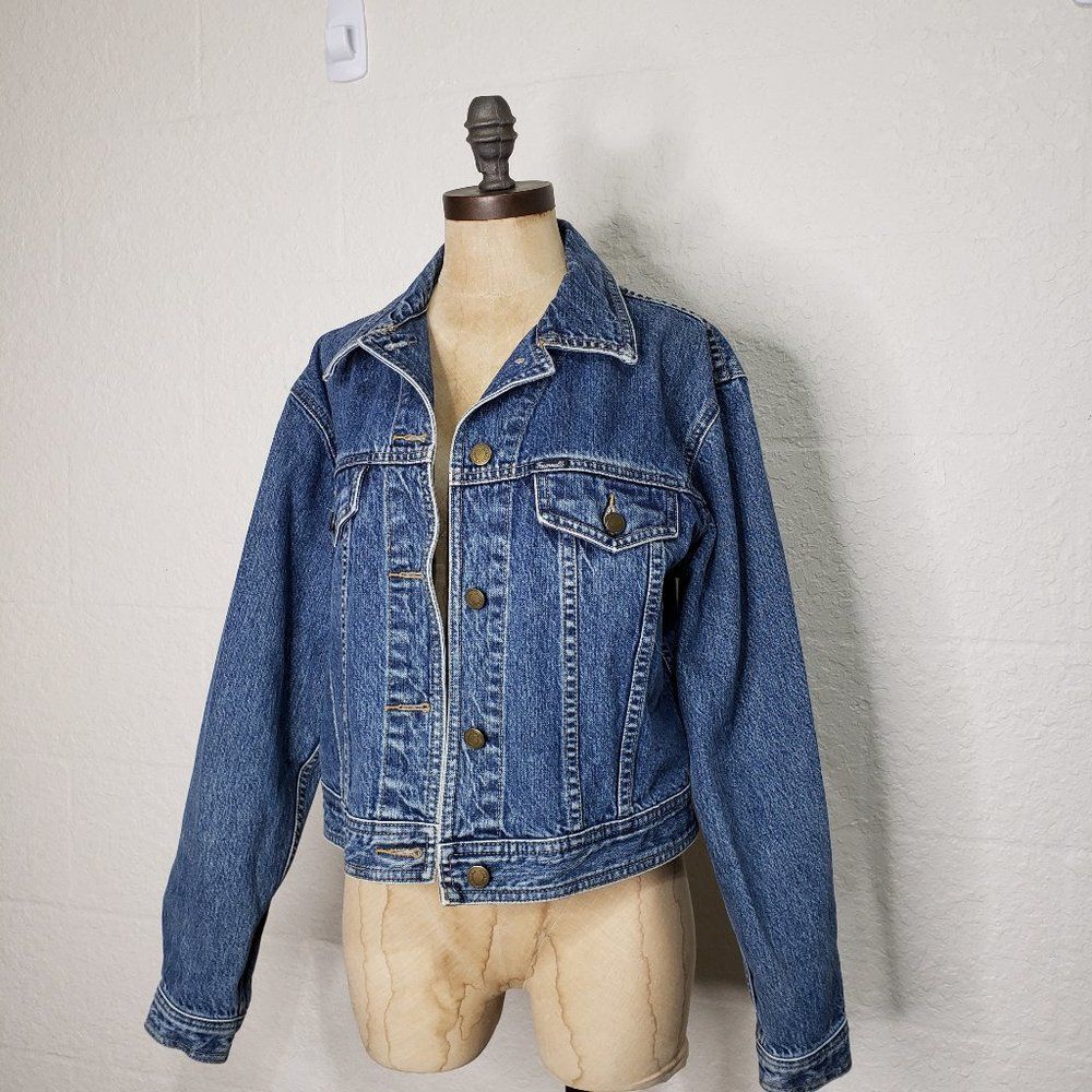 Vintage Faconnable Iconic Cotton Jean Jacket with Back Logo Patch Size Medium - Picture 3 of 16